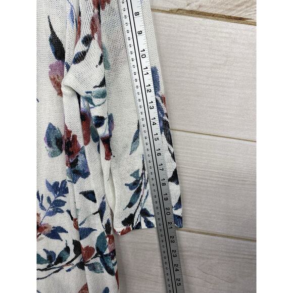 J Jill Cardigan Womens XLP Linen Blend White Floral Boho Tunic Open Knit Relaxed - Picture 8 of 12